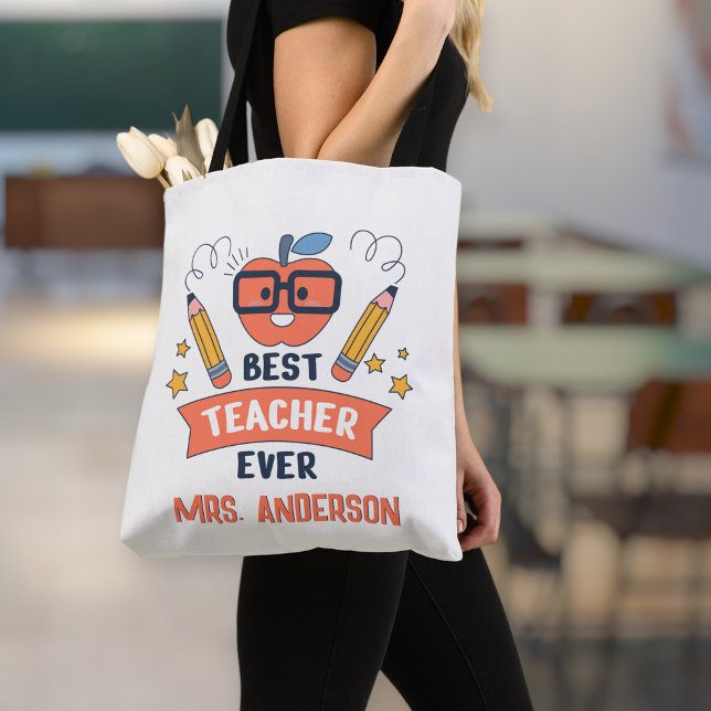 Bag Best teacher ever, Customized Cotton Canvas Tote  (Créateur téléchargé)