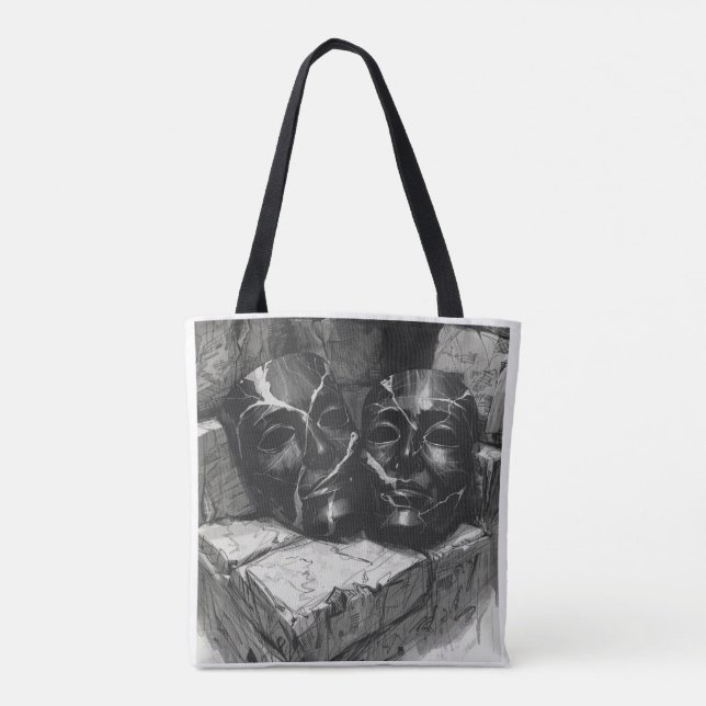 Bag Black Marble Theatre Masks - Dark Aesthetic Tote B (Dos)