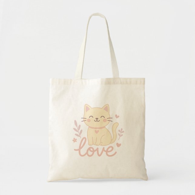 Bag Bolsa Tote Cute "Love Cat" – Estilo Fofo com Gato  (Devant)
