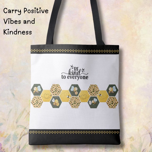 Bag Cheerful Bumblebee "Be Kind" Sunflower Market Tote (This Bumble Bee Bag is perfect for those who love modern cottagecore and spreading positivity)