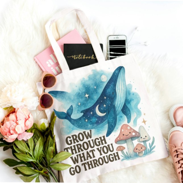 Bag Cosmic Whale & Mushrooms Tote (“Grow through what you go through — carry your resilience with style.”)
