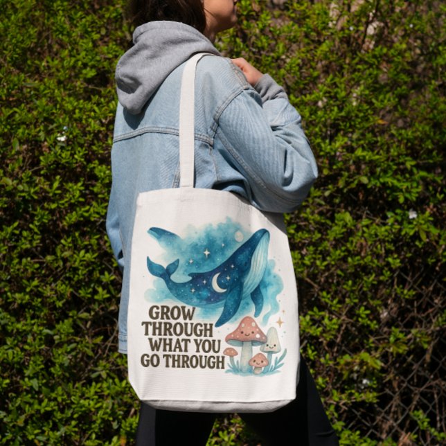 Bag Cosmic Whale & Mushrooms Tote (“Grow through what you go through — carry your resilience with style.”)