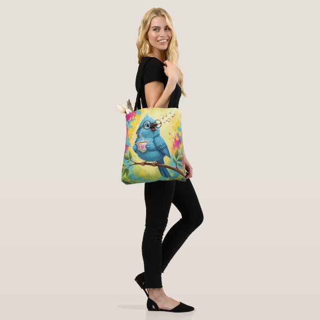 Bag Cute Singing Blue Bird Stylish Tote | Cute Coffee  (Sur le modèle)