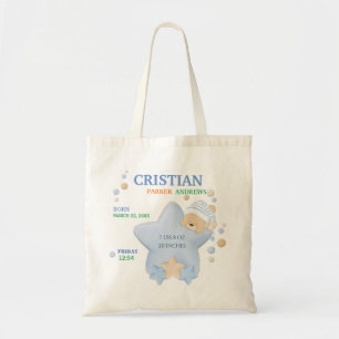 Bag Cute Sleeping Teddy Bear Baby Boy Birth Stats Tote