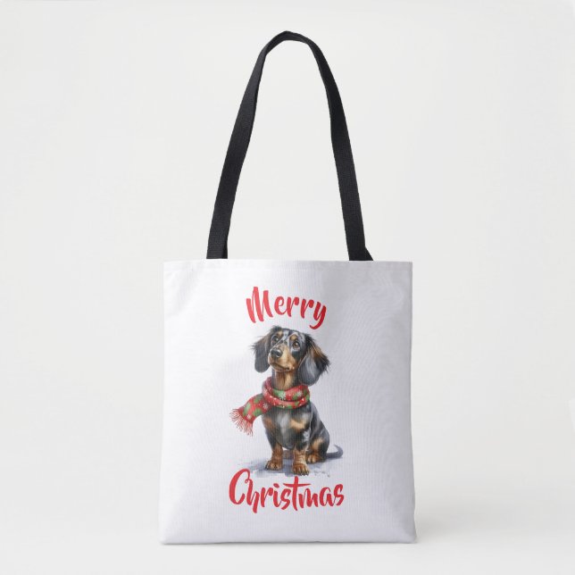 Bag Dapple Dachshund Merry Christmas Tote (Devant)