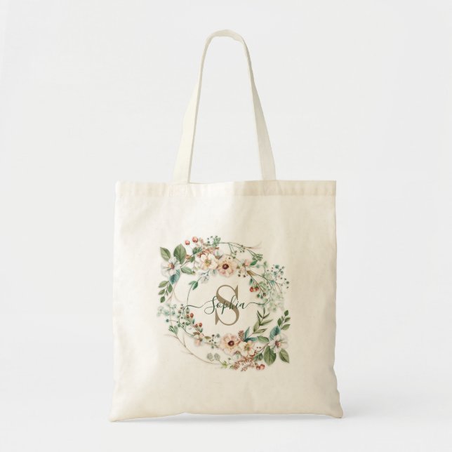 Bag Elegant Personalized Floral Monogram Name Tote (Devant)