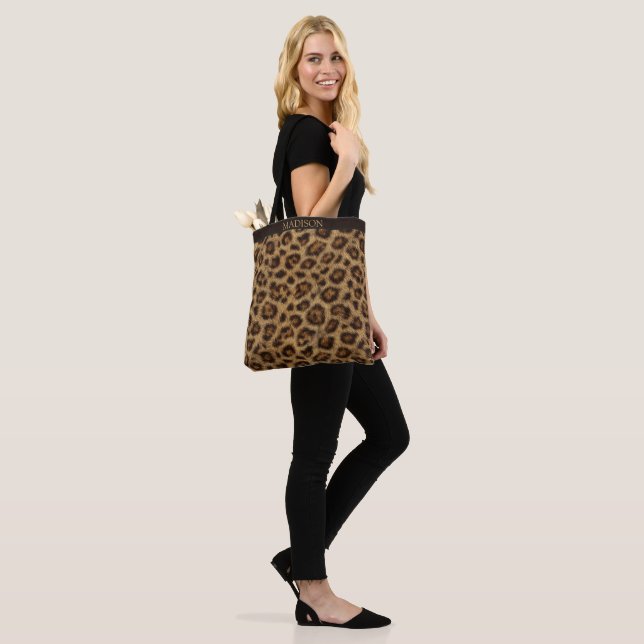 Bag Leopard Print Tote with Custom Name (Sur le modèle)