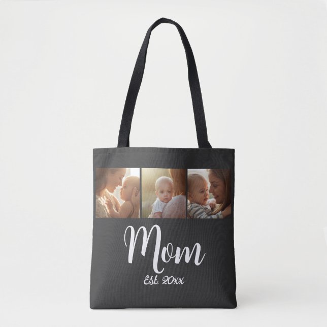 Bag Mom Established year Script Black 3 Photo Tote (Devant)