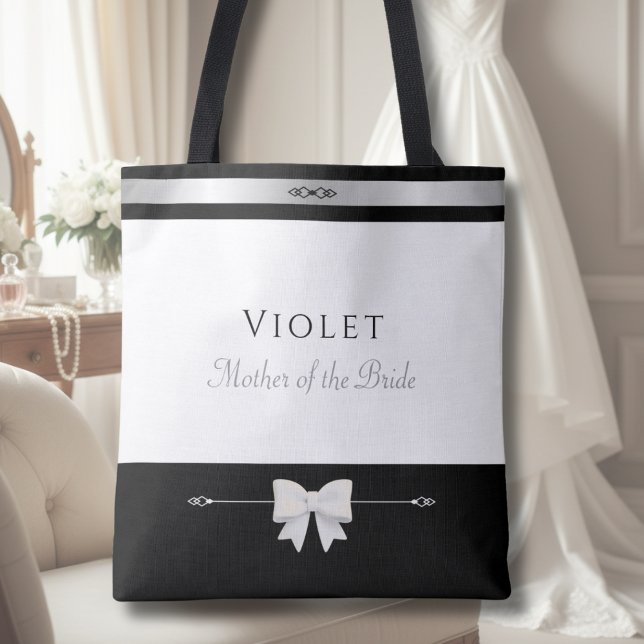 Bag Mother of the Bride Gift | Elegant Custom Tote (Elegant Mother of the Bride keepsake tote bag with minimalist design in a wedding suite)