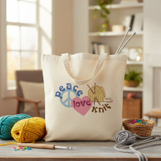 Bag Peace Love Knit Yarn and Knitting Supplies Tote