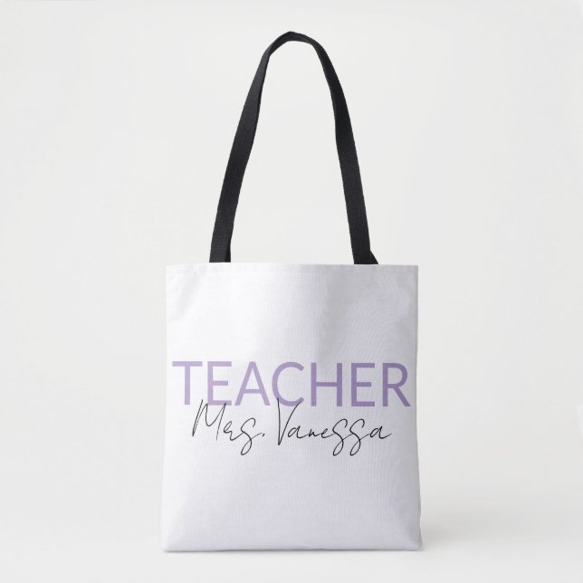 Bag Personalization Teacher Name Tote Bag, Retro Teach (Devant)