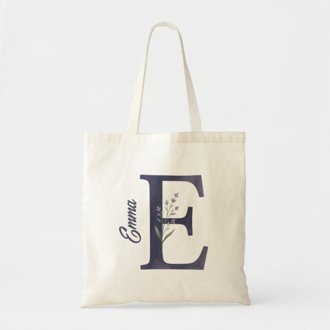 Bag Personalized Lavender Floral E Monogram Tote (Devant)