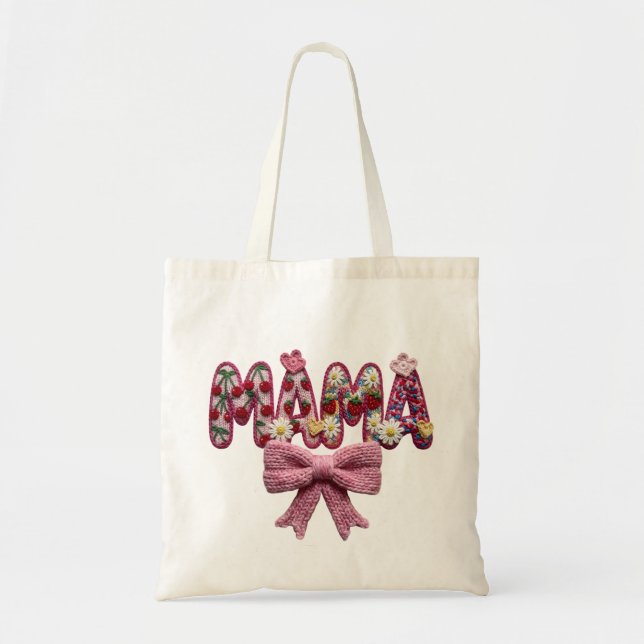 Bag Personalized “Mama” Floral Bow – Cute Kitchen Tote (Devant)