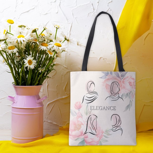 Bag Personalized Minimalist Hijab Line Art Floral Tote (Créateur téléchargé)