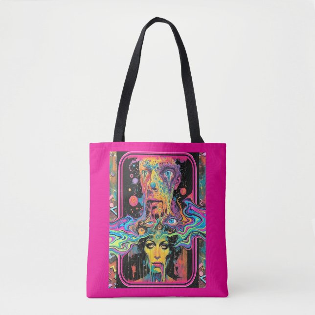 Bag Psychedelic Melting Faces Pink All Over Print Tote (Devant)