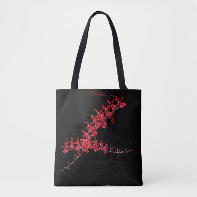 Bag "Rencontre Longues Orchidées Rouges" Tote Noir (Devant)