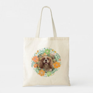 Bag Tote Floral Cavalier King Charles Spaniel Orange P
