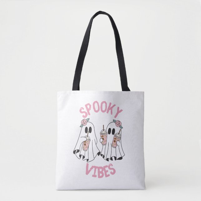 Bag Tote Halloween fantômes roses (Devant)