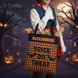 Bag Tote Halloween Trick or Treat Orange & Black Carre