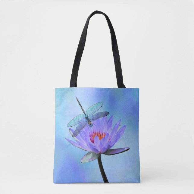 Bag Tote imprimé avec une libellule sur nénuphar (Devant)