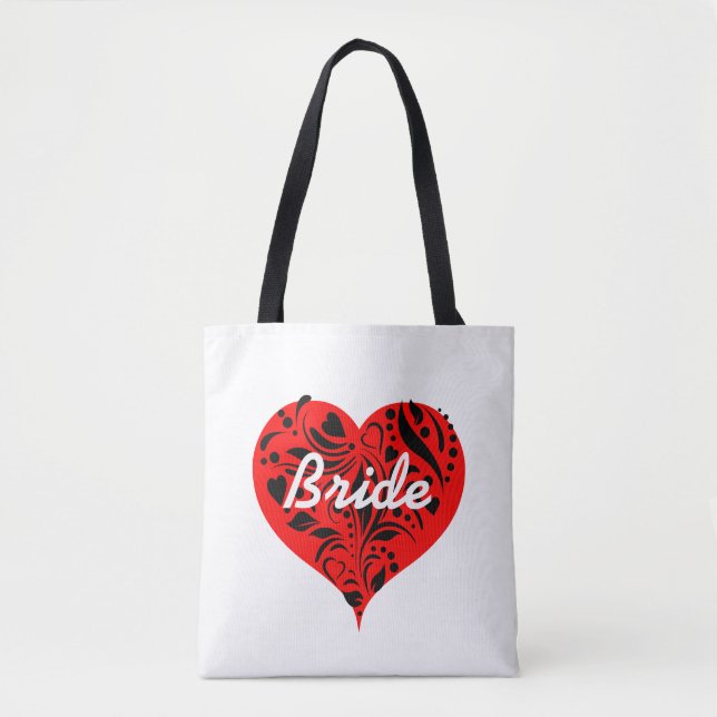 Bag Tote Mariée Cœurs Rouge Et Noir (Devant)