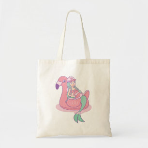 Bag Tote Mignonne Sirène sur Radeau de Piscine Flamant