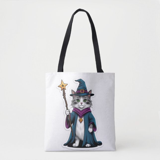 Bag Tote Mini sorcier chat avec bâton magique (Devant)