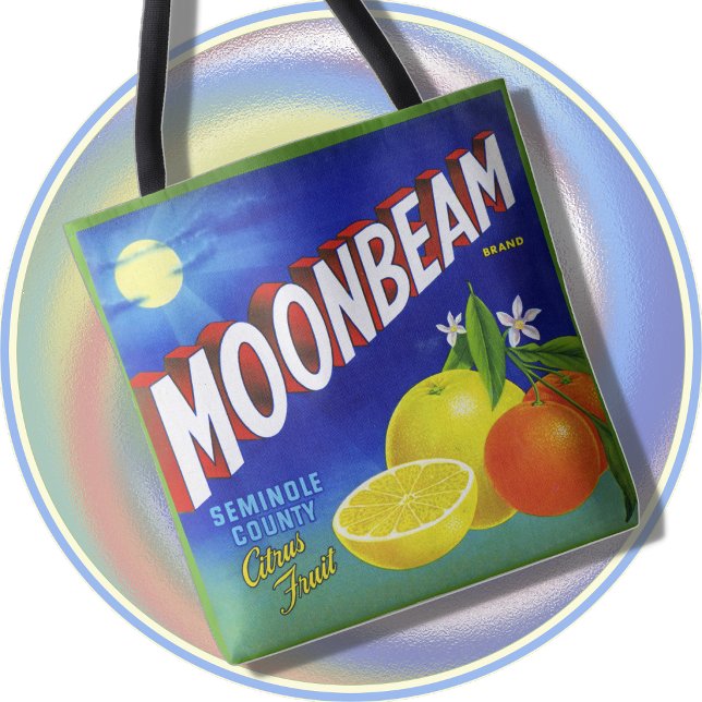 Bag TOTE - Moonbeam - Fruits Citron - 2 côtés (TOTE BAG (2-sided) featuring an image of a colorful vintage citrus fruit Crate Label)