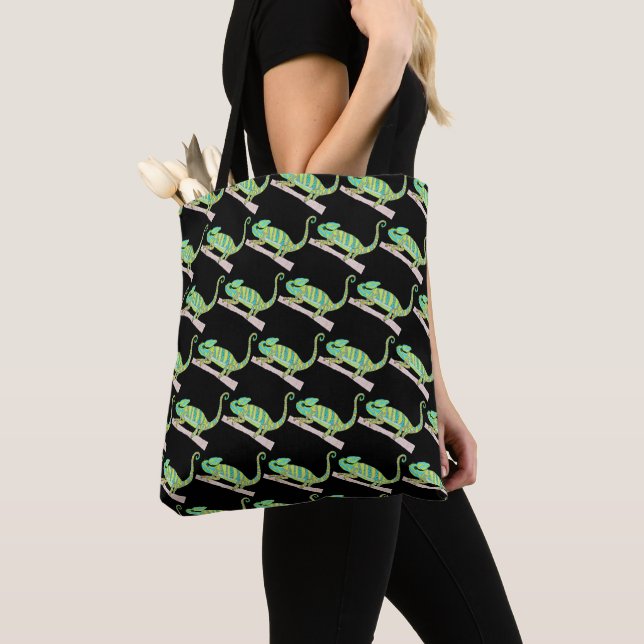 Bag Tote Partout - Caméléon Vert (motif noir) (De près)