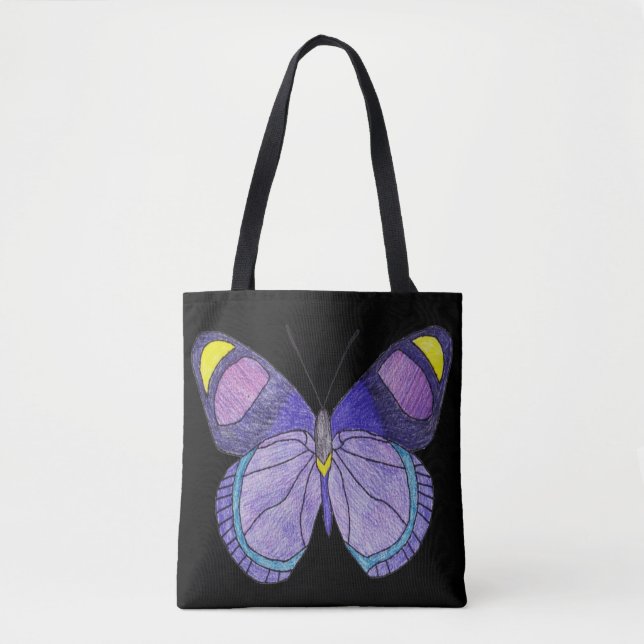 Bag Tote Partout - Papillon Violet (noir) (Devant)