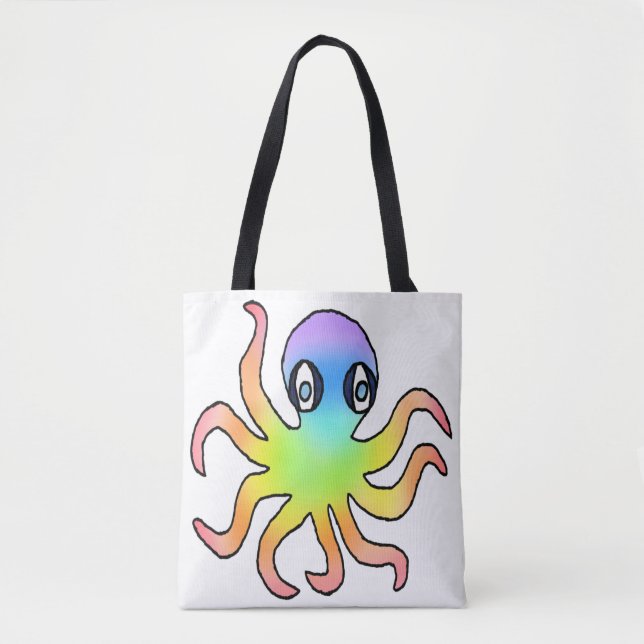 Bag Tote Partout - Pieuvre Arc-en-Ciel (blanc) (Devant)