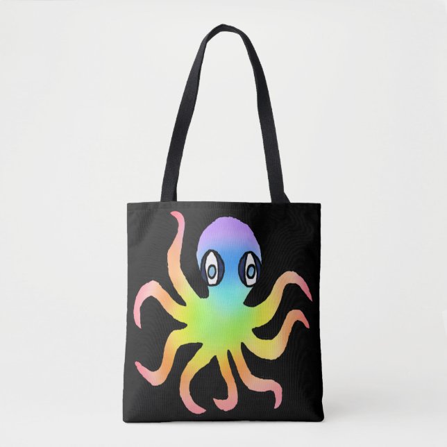 Bag Tote Partout - Pieuvre Arc-en-Ciel (noir) (Devant)