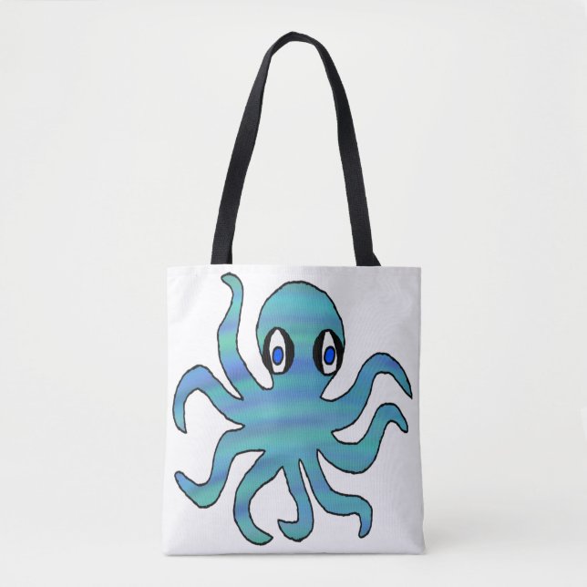 Bag Tote Partout - Pieuvre Bleu Vert (blanc) (Devant)