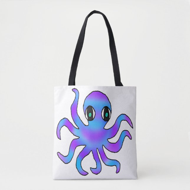 Bag Tote Partout - Pieuvre Bleu Violet (blanc) (Devant)