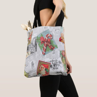 Bag Vintage Newspaper Christmas Card Collage Tote