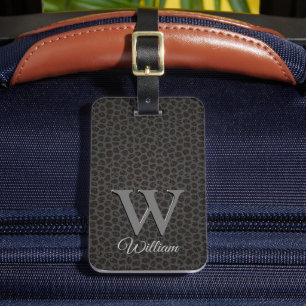 Bagage Étiquette de nom monogramme à texture de cuir de v