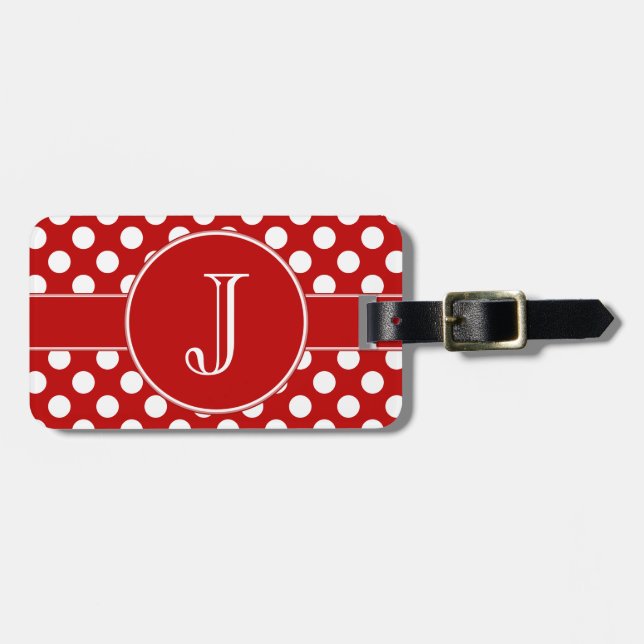 Bagage Étiquette décorée d'un monogramme à pois rouge et (Devant horizontal)