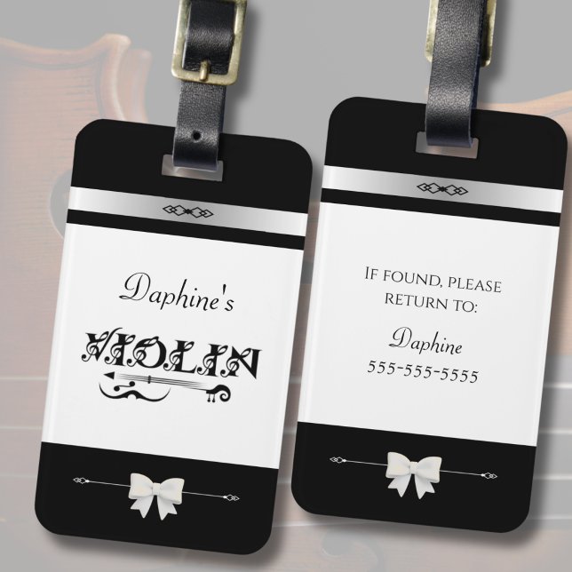 Bagage Étiquette d'identification d'étui à violon noir et (A sophisticated, high-end tag for your violin case. Chic identification for the modern violinist.)