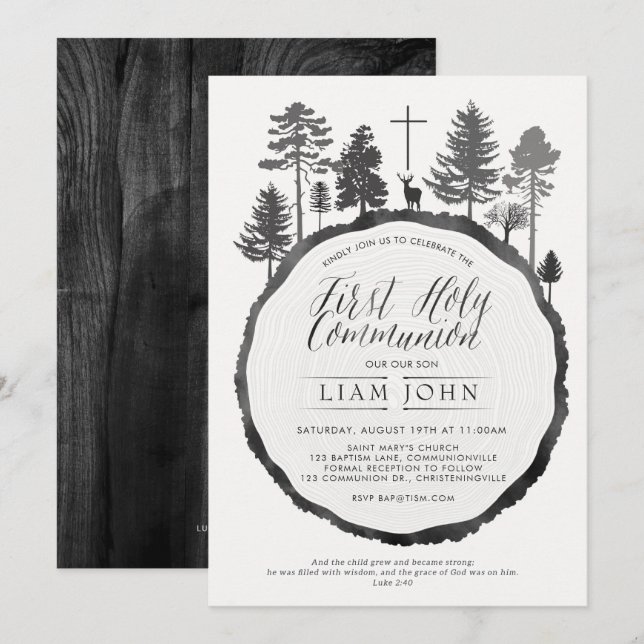 Bague d'arbre avec invitation à la communion de ce (Devant / Derrière)