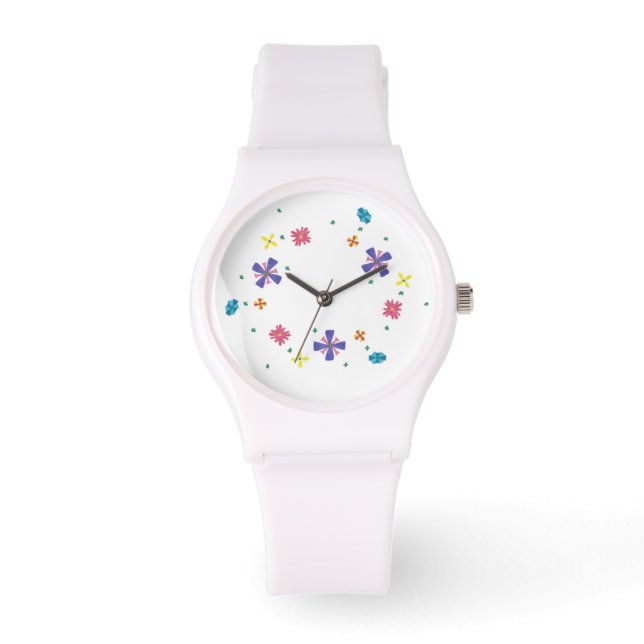 Bague de fleurs sur montre blanche (Recto)