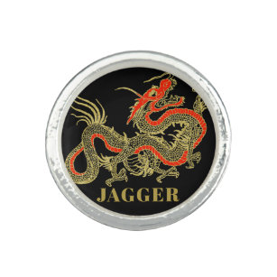 Bague Imaginaire rouge noir chinois Dragon Monogramme