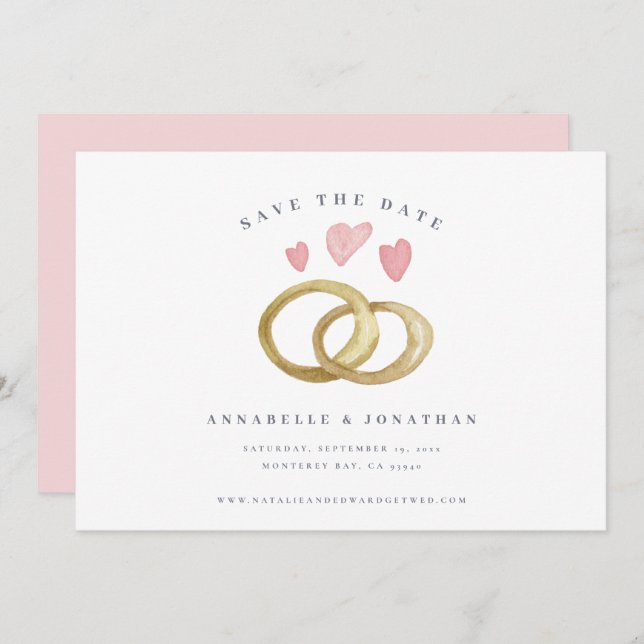 Bague mariage rustique joli rose girly moderne (Devant / Derrière)