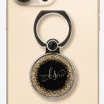 Bague Pour Téléphone Nom du monogramme de la Parties scintillant d'or<br><div class="desc">Monogramme élégant Parties scintillant en or de Glam socle de téléphone Monogram. Personnalisez facilement ce socle de téléphone chic et branché avec une élégante parties scintillant dorée brillante sur un arrière - plan noir. Le design comprend votre monogramme manuscrit avec de jolis tourbillons et nom.</div>