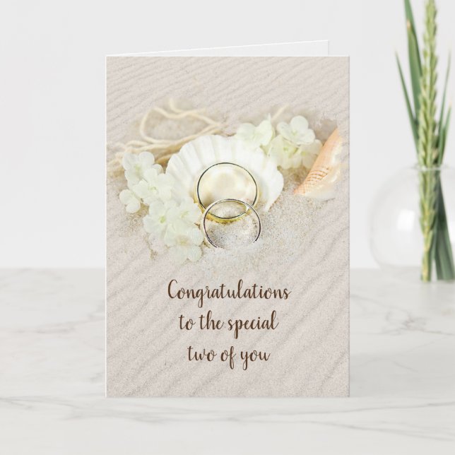 Bagues mariages en coquillage et carte de sable (Devant)