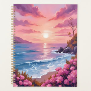 Baie de Blush Beach Aquarelle rose de coucher de