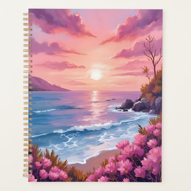 Baie de Blush Beach | Aquarelle rose de coucher de (Devant)