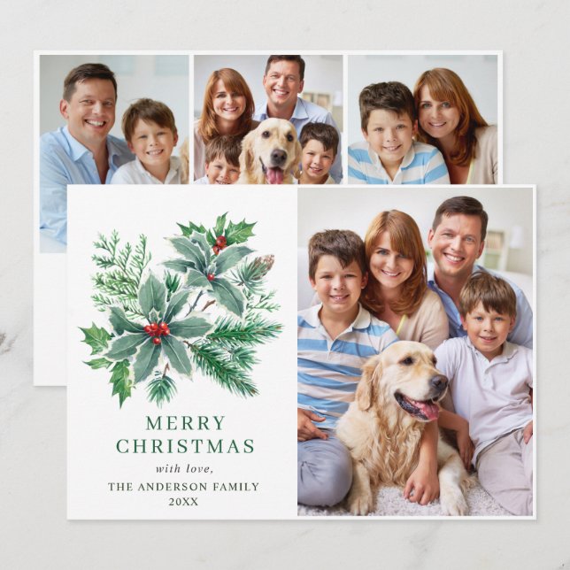 Baie de houx festive 4 PHOTO Carte de vœux de Noël (Devant / Derrière)