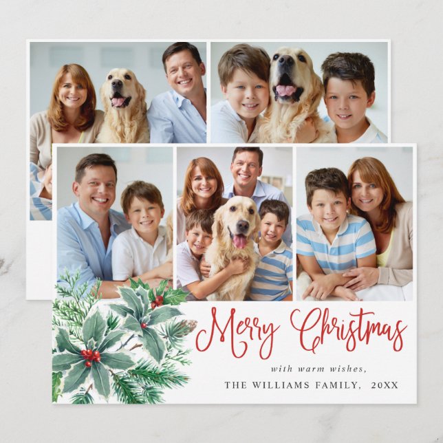 Baie de houx festive 5 PHOTO Carte de vœux de Noël (Devant / Derrière)