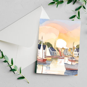 Baie des bateaux Carte de peinture à l'aquarelle