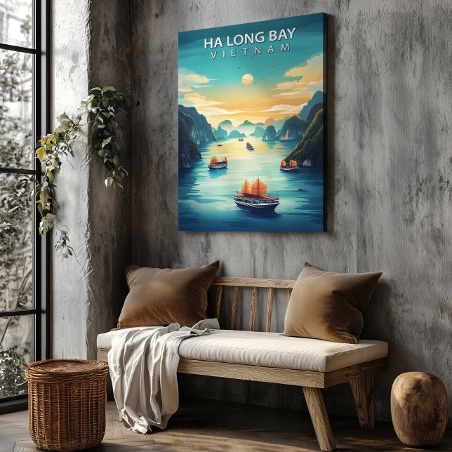 Baie d'Halong Vietnam Impression sur toile Poster  (Ha Long Bay Vietnam Canvas Print Travel Poster by TinkPrints.)